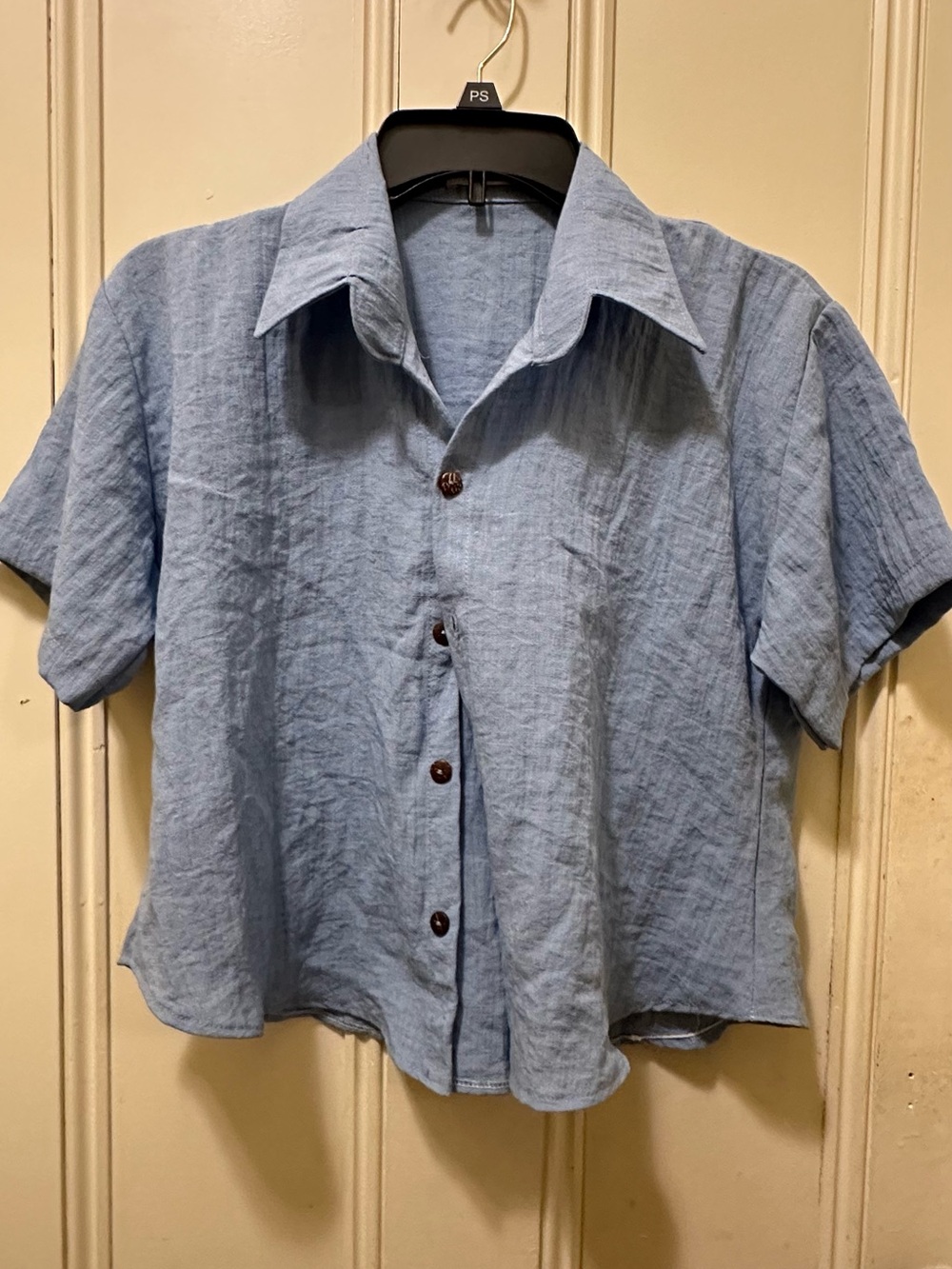 Light Blue Linen Short-Sleeve Shirt